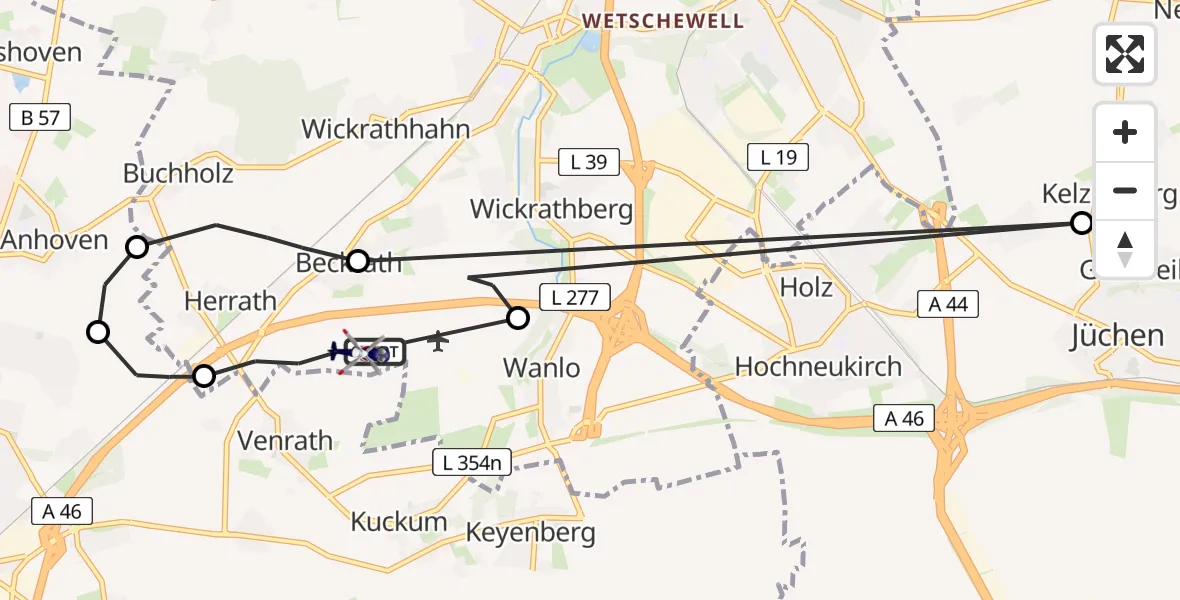 Flugroute Polizeihubschrauber Wanlo Segelfluggelände - Mönchengladbach, 27 Mai 2026, 08:16