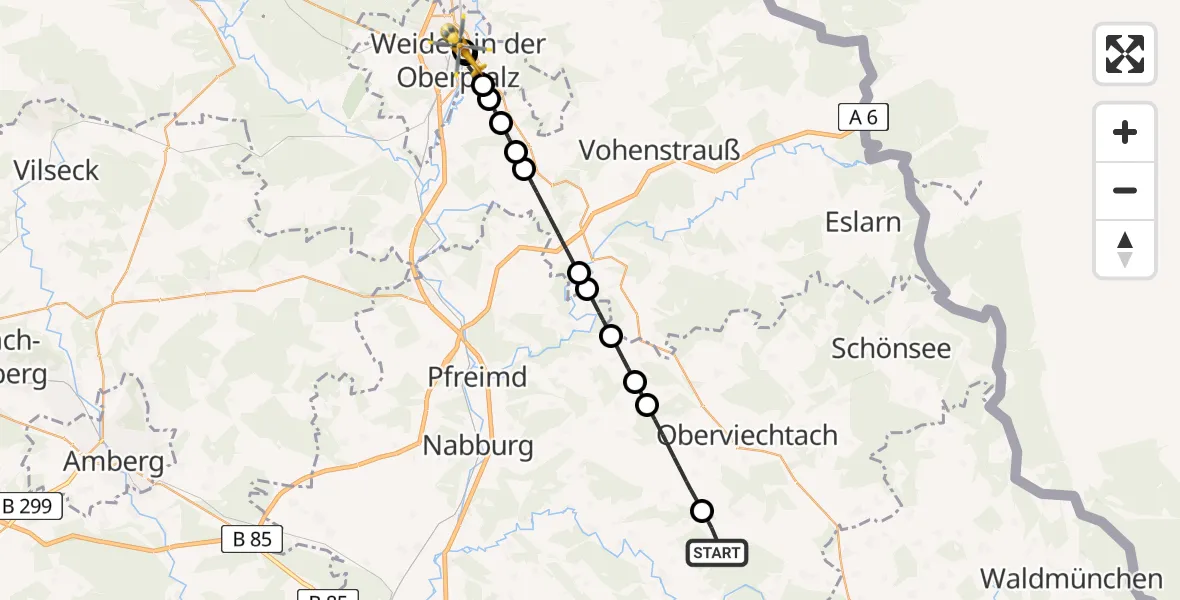 Flugroute Rettungshubschrauber Dieterskirchen - Weiden Hospital, 27 Mai 2026, 08:18