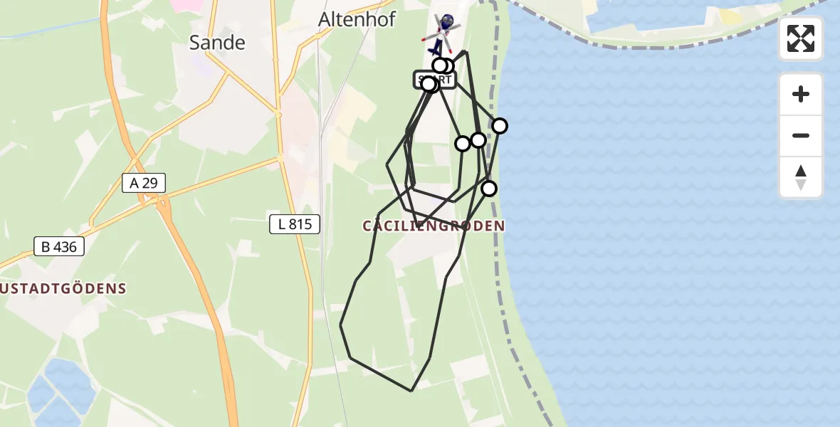 Flugroute Polizeihubschrauber JadeWeser Flughafen - JadeWeser Flughafen, 27 Mai 2026, 08:17
