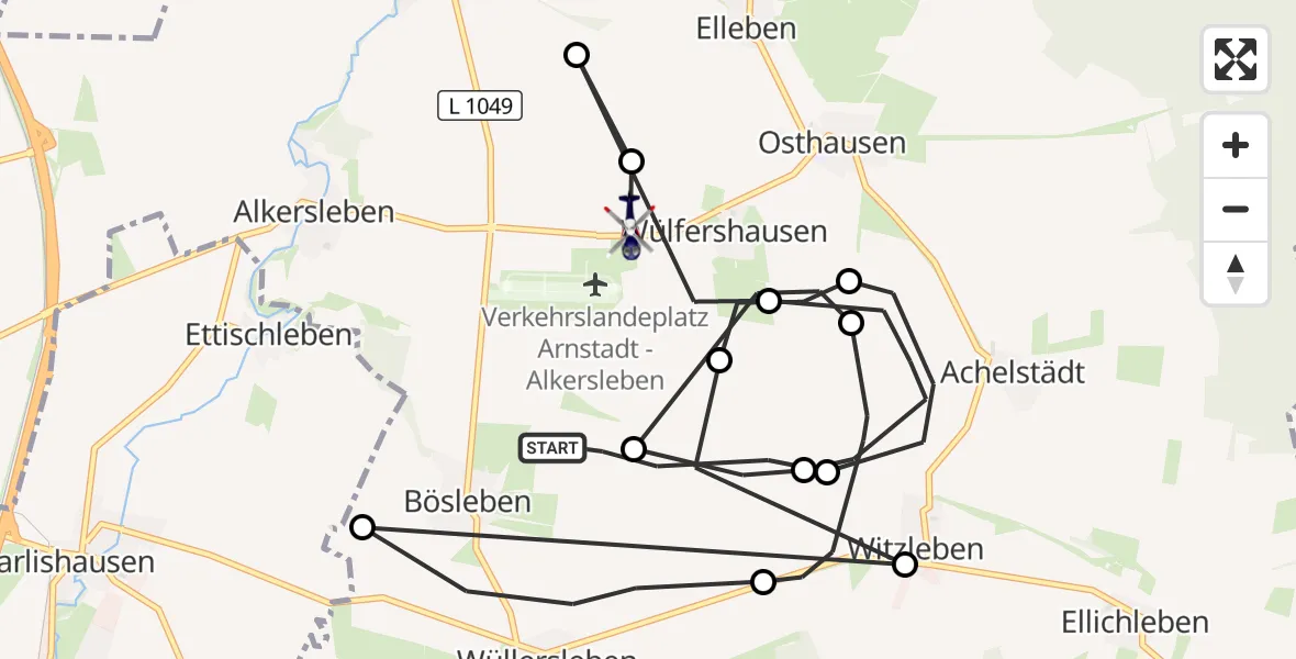 Flugroute Polizeihubschrauber Bösleben-Wüllersleben - Osthausen-Wülfershausen, 27 Mai 2026, 08:25