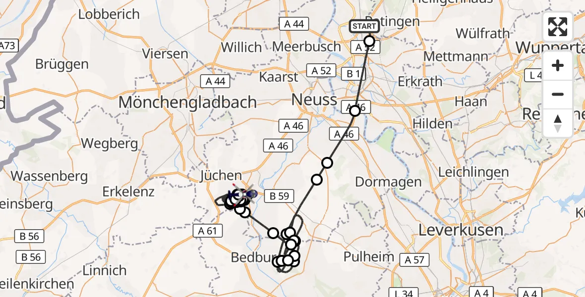 Flugroute Polizeihubschrauber Düsseldorf Flughafen - Gustorfer Höhe Flugplatz, 27 Mai 2026, 08:28