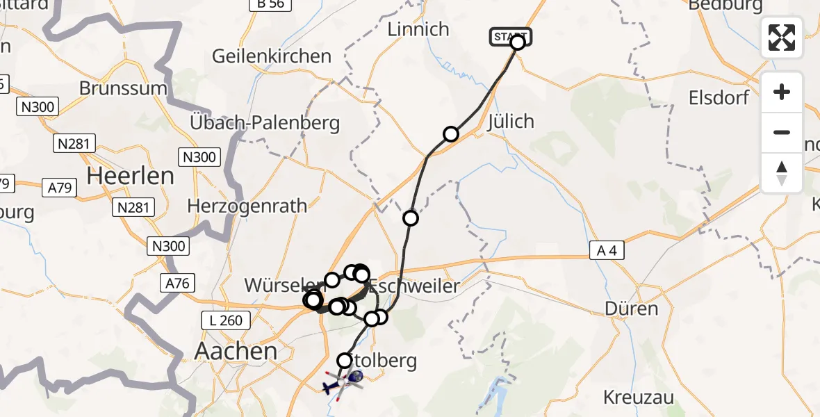 Flugroute Polizeihubschrauber Titz - Aachen, 27 Mai 2026, 08:30