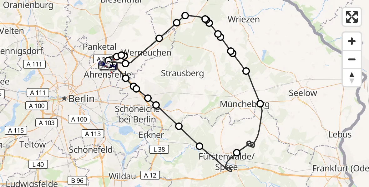 Flugroute Polizeihubschrauber Ahrensfelde Hubschrauberlandeplatz - Ahrensfelde Hubschrauberlandeplatz, 27 Mai 2026, 08:33