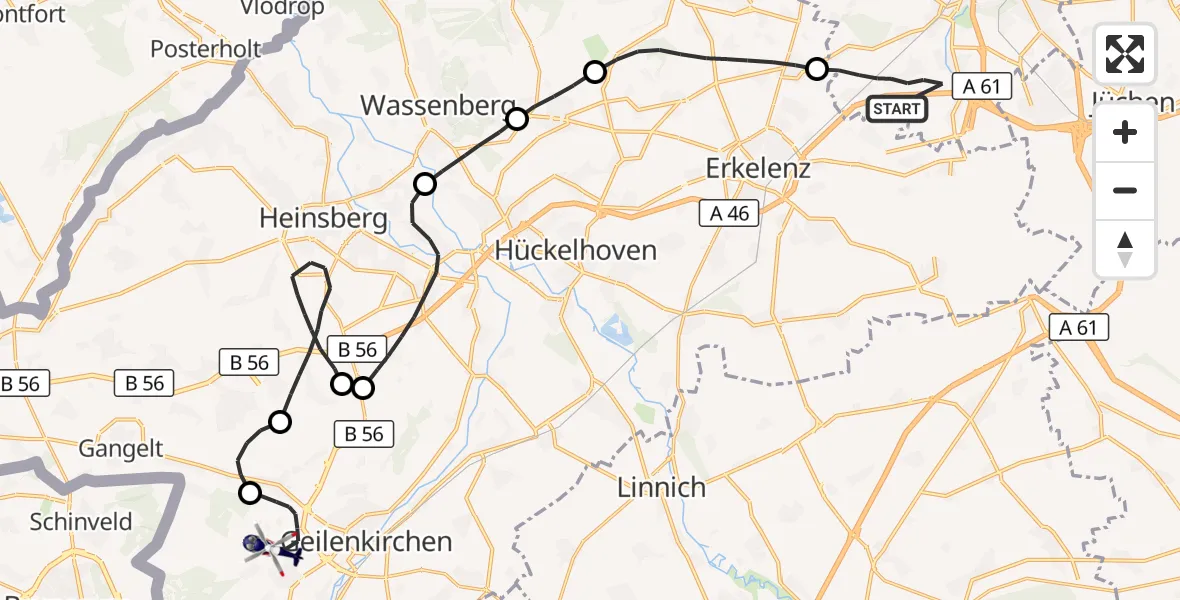 Flugroute Polizeihubschrauber Mönchengladbach - Geilenkirchen, 27 Mai 2026, 08:33