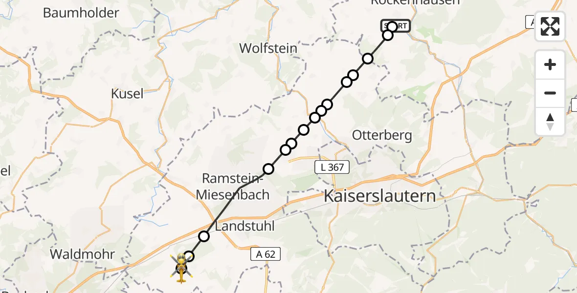 Flugroute Rettungshubschrauber Imsweiler UL - Martinshöhe, 27 Mai 2026, 08:36
