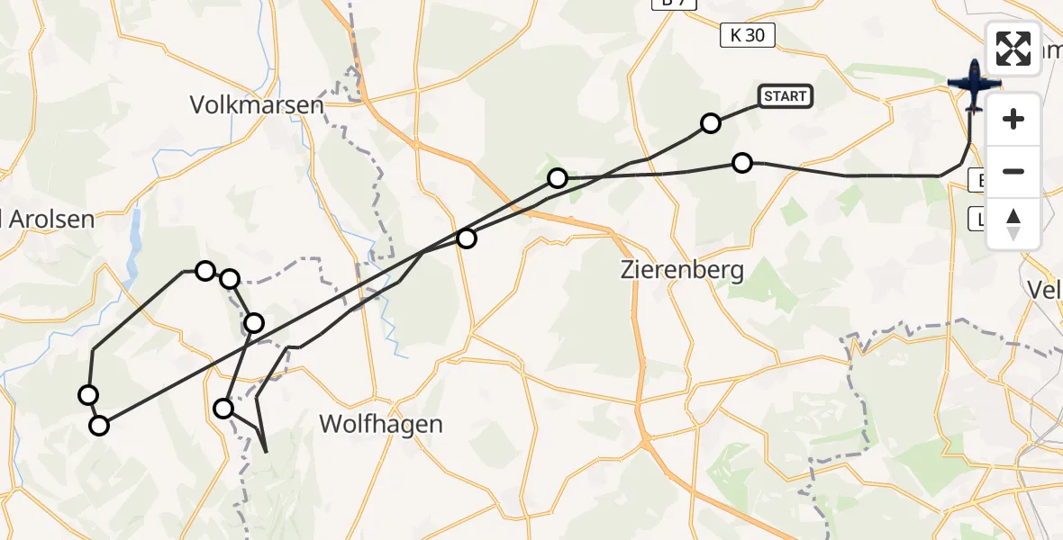 Flugroute Polizeiflugzeug Calden - Grebenstein, 27 Mai 2026, 08:39