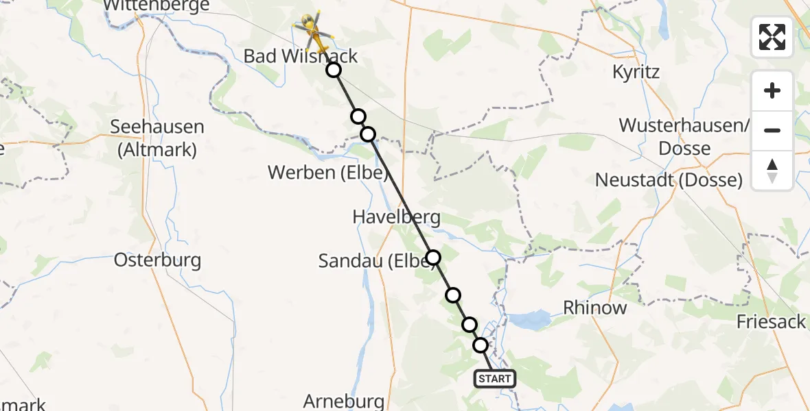 Flugroute Rettungshubschrauber Schollene - Bad Wilsnack, 27 Mai 2026, 08:40