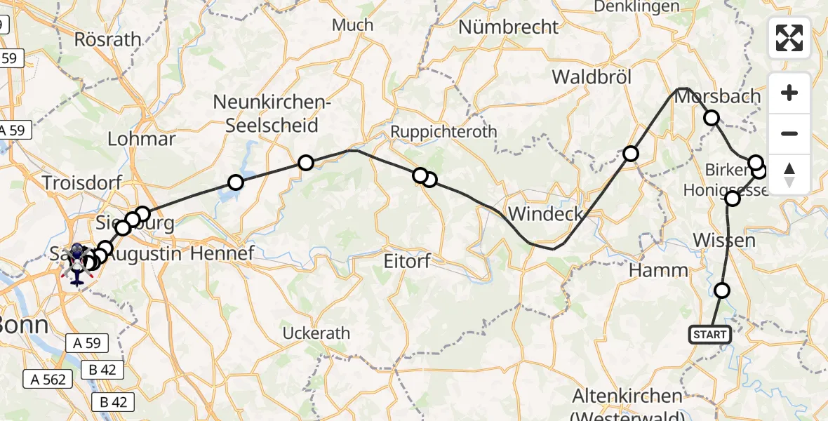 Flugroute Polizeihubschrauber Stein-Wingert - Sankt Augustin, 27 Mai 2026, 08:41