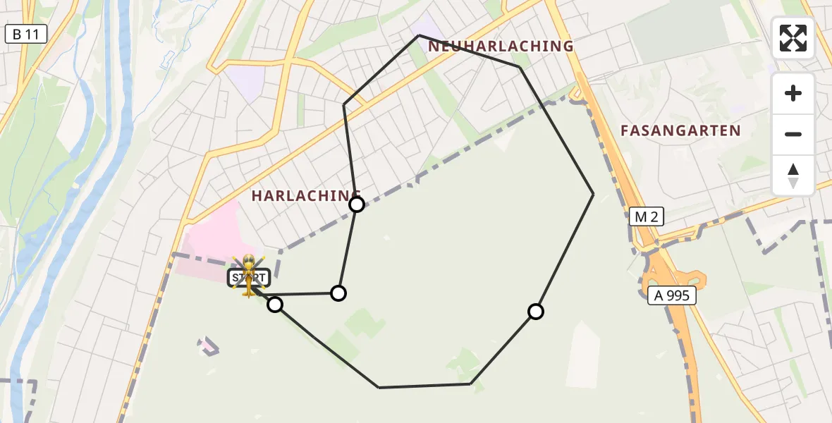 Flugroute Rettungshubschrauber ADAC Air Rescue Center Hubschrauberlandeplatz (Christoph 1) - ADAC Air Rescue Center Hubschrauberlandeplatz (Christoph 1), 27 Mai 2026, 08:46