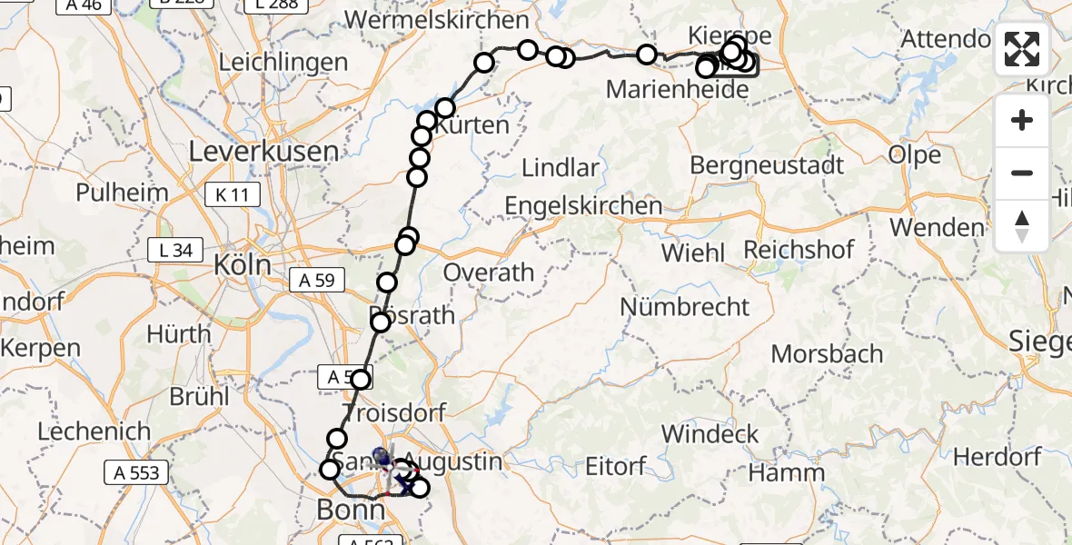 Flugroute Polizeihubschrauber Meinerzhagen - Bonn-Hangelar Flugplatz, 27 Mai 2026, 08:53