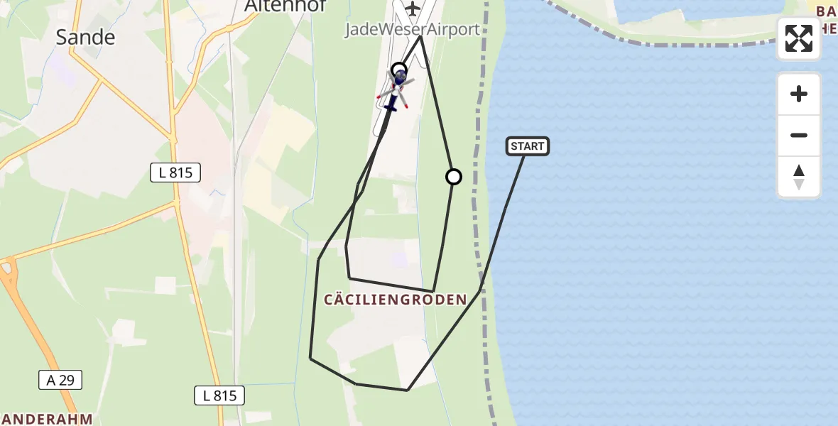 Flugroute Polizeihubschrauber Sande - JadeWeser Flughafen, 27 Mai 2026, 08:53