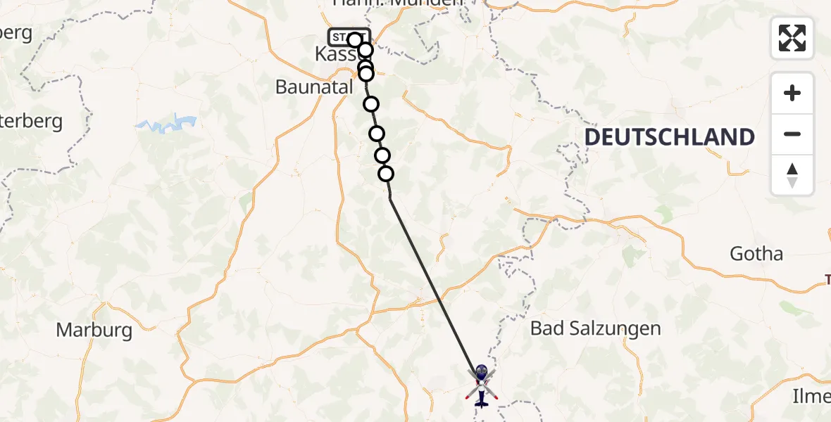 Flugroute Polizeihubschrauber Fuldatal - Rasdorf, 27 Mai 2026, 08:53