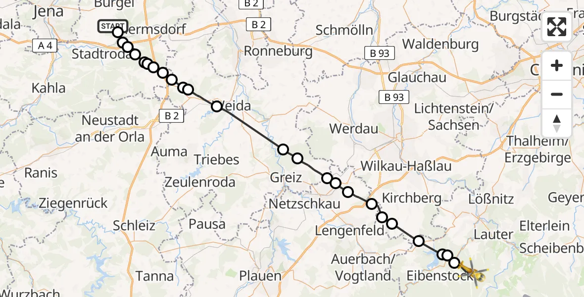 Flugroute Rettungshubschrauber Scheiditz - Eibenstock, 27 Mai 2026, 08:53