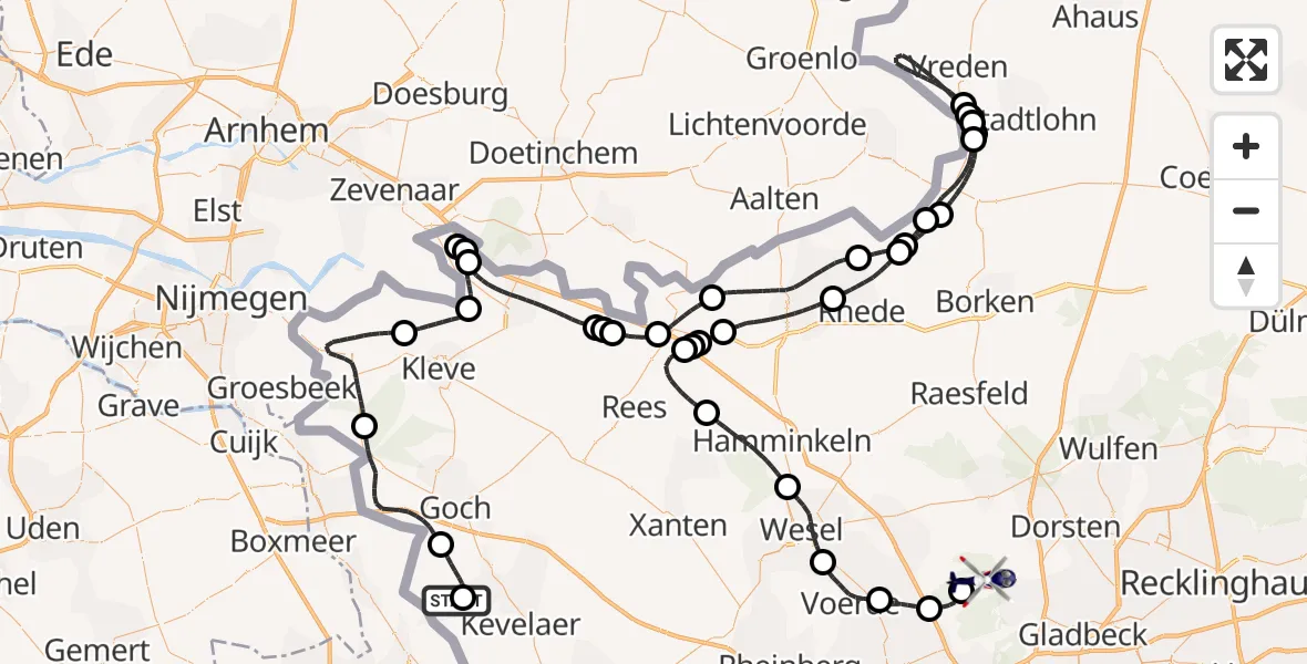 Flugroute Polizeihubschrauber Weeze Flughafen - Hünxe, 27 Mai 2026, 08:56