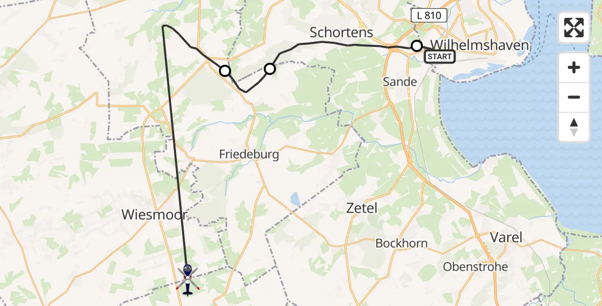 Flugroute Polizeihubschrauber Wilhelmshaven - Uplengen, 27 Mai 2026, 09:00