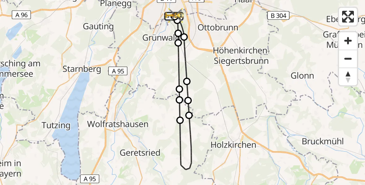 Flugroute Rettungshubschrauber ADAC Air Rescue Center Hubschrauberlandeplatz (Christoph 1) - ADAC Air Rescue Center Hubschrauberlandeplatz (Christoph 1), 27 Mai 2026, 09:05