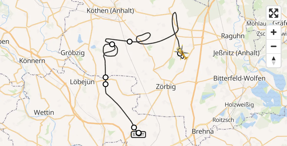 Flugroute Ambulanzhubschrauber Landsberg - Zörbig, 27 Mai 2026, 09:13