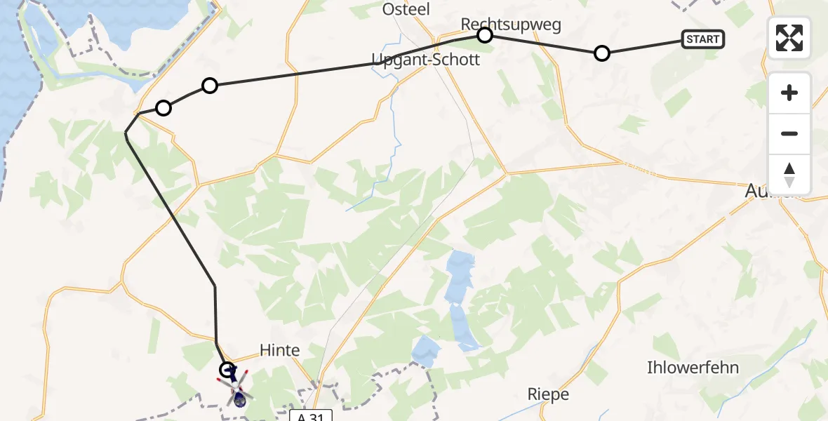 Flugroute Polizeihubschrauber Großheide - Hinte, 27 Mai 2026, 09:14
