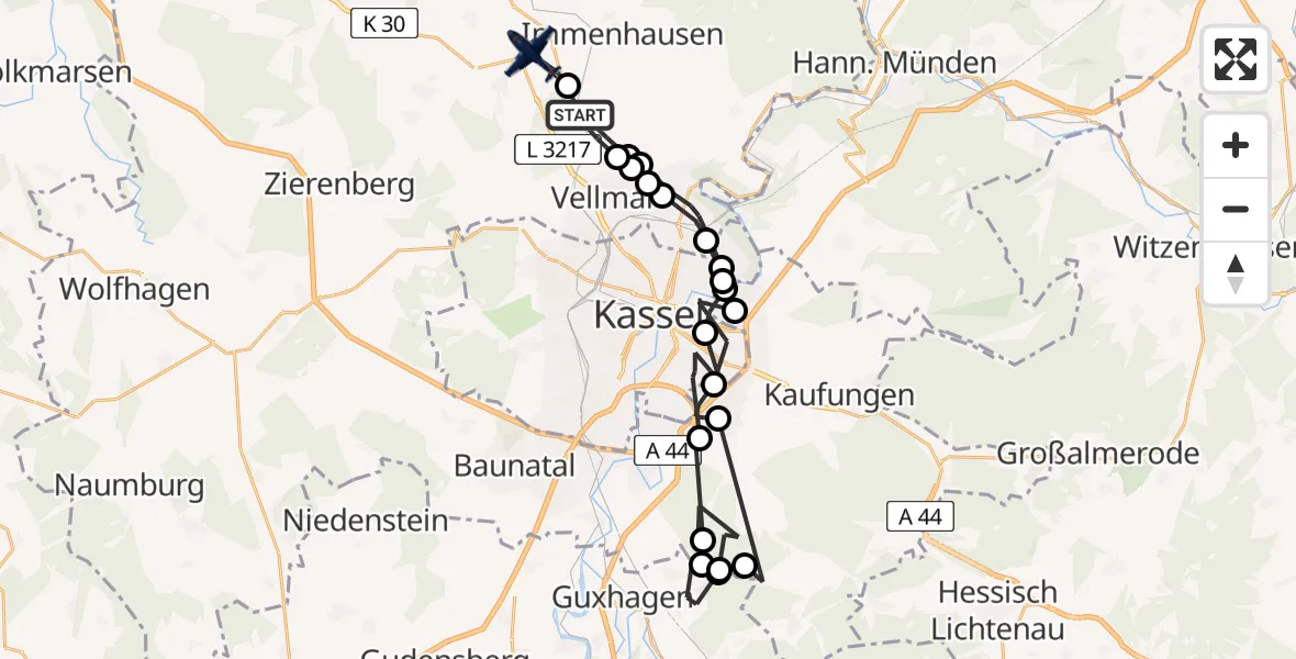 Flugroute Polizeiflugzeug Espenau - Calden, 27 Mai 2026, 09:17