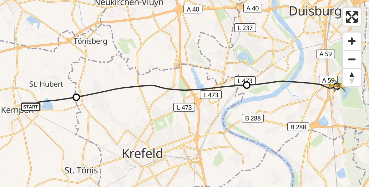 Flugroute Rettungshubschrauber Kempen - Duisburg Air Rescue Hubschrauberlandeplatz (Christoph 9), 27 Mai 2026, 09:18
