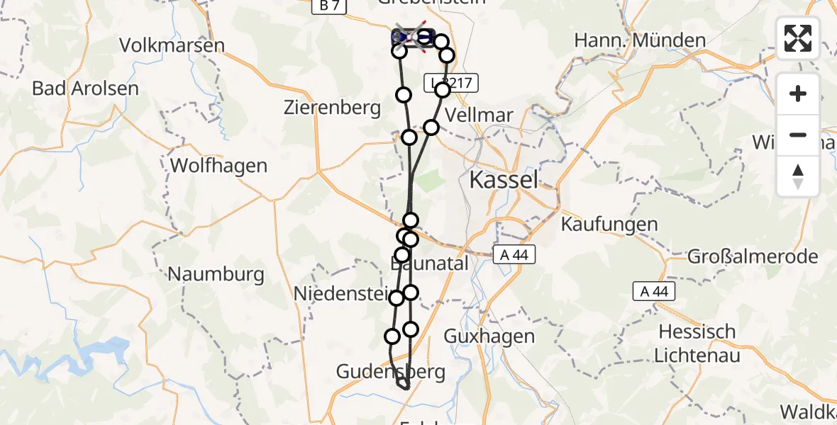 Flugroute Polizeihubschrauber Kassel Flughafen - Kassel Flughafen, 27 Mai 2026, 09:18