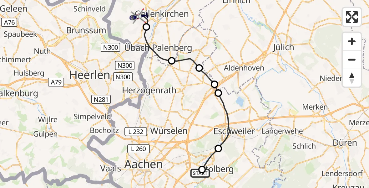 Flugroute Polizeihubschrauber Aachen - Geilenkirchen, 27 Mai 2026, 09:23