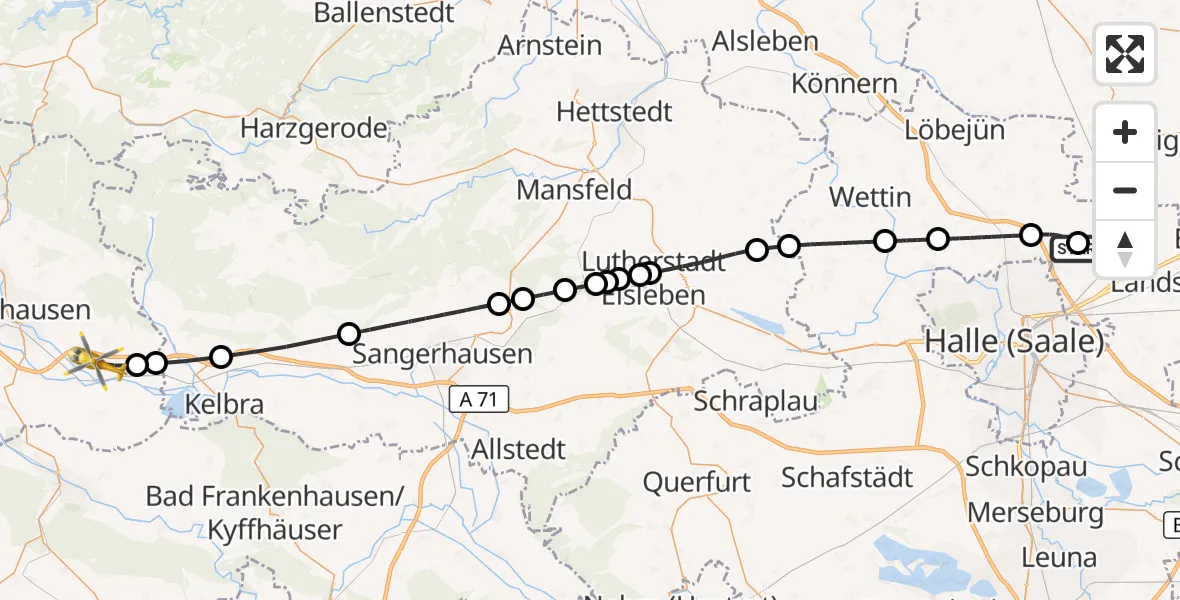 Flugroute Rettungshubschrauber Halle-Oppin Flugplatz - Urbach, 27 Mai 2026, 09:34