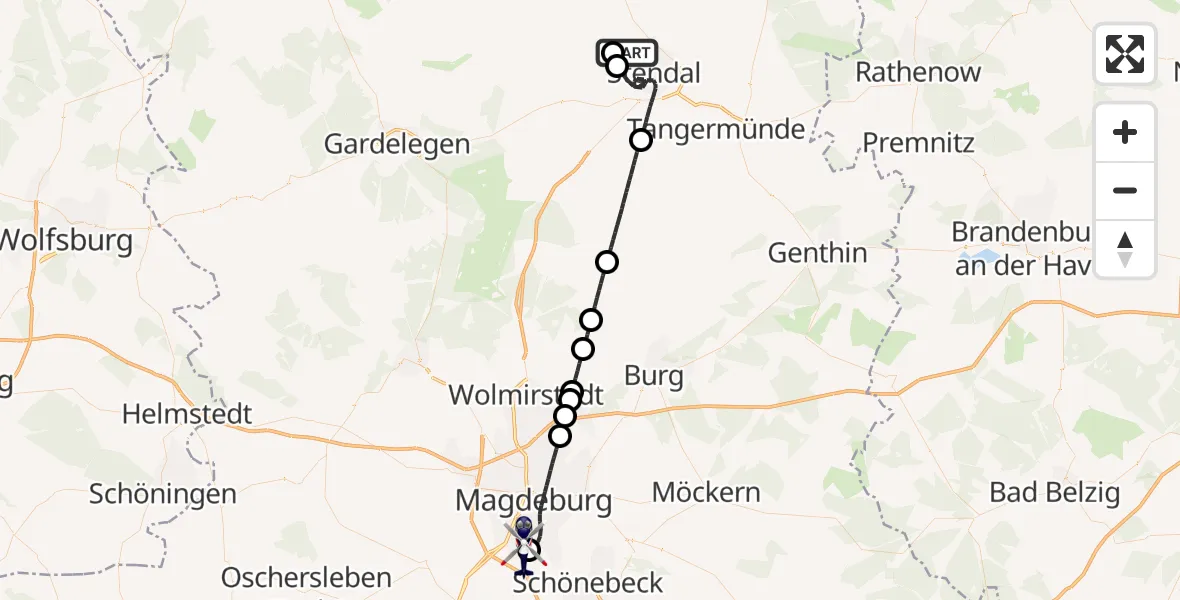 Flugroute Polizeihubschrauber Stendal - Magdeburg City Flugplatz, 27 Mai 2026, 09:40