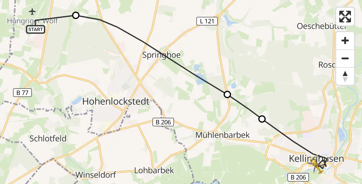 Flugroute Rettungshubschrauber Itzehoe Hungriger Wolf Flugplatz - Kellinghusen, 27 Mai 2026, 09:41