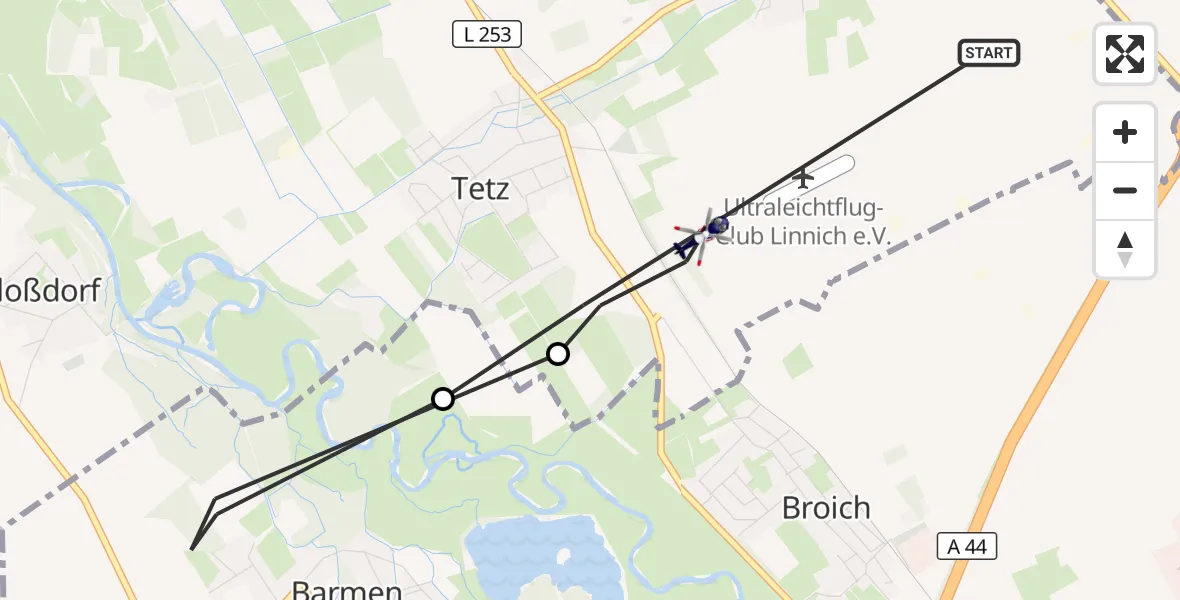Flugroute Polizeihubschrauber Linnich - Linnich, 27 Mai 2026, 09:50