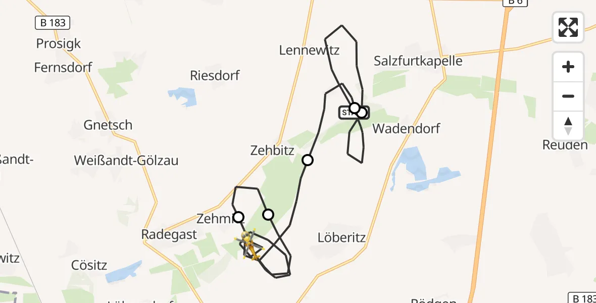 Flugroute Ambulanzhubschrauber Südliches Anhalt - Zörbig, 27 Mai 2026, 09:54