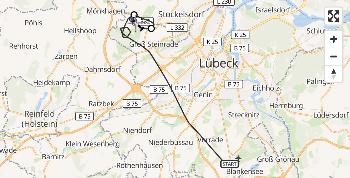 Flugroute Polizeihubschrauber Lübeck - Lübeck, 27 Mai 2026, 09:56