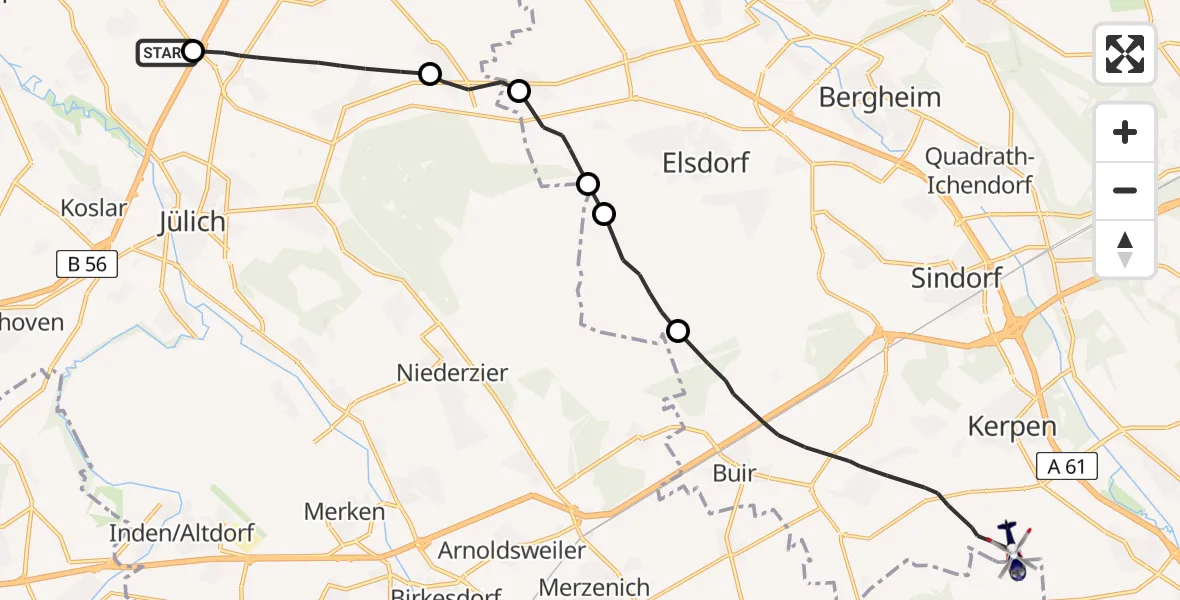 Flugroute Polizeihubschrauber Linnich - Erftstadt, 27 Mai 2026, 09:58