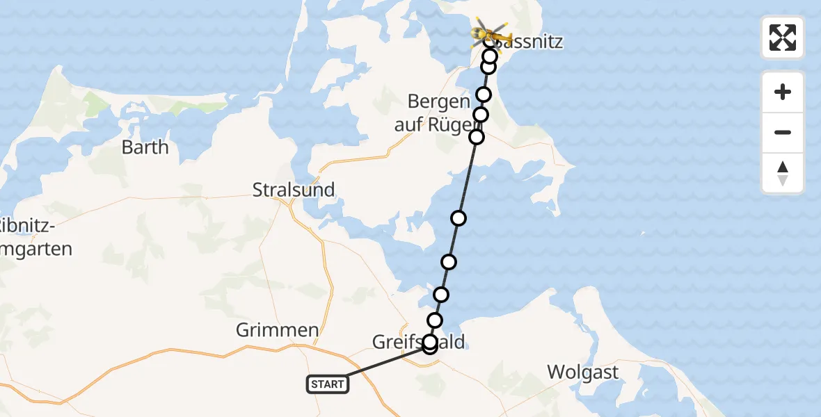 Flugroute Rettungshubschrauber Süderholz - Sagard, 27 Mai 2026, 09:58