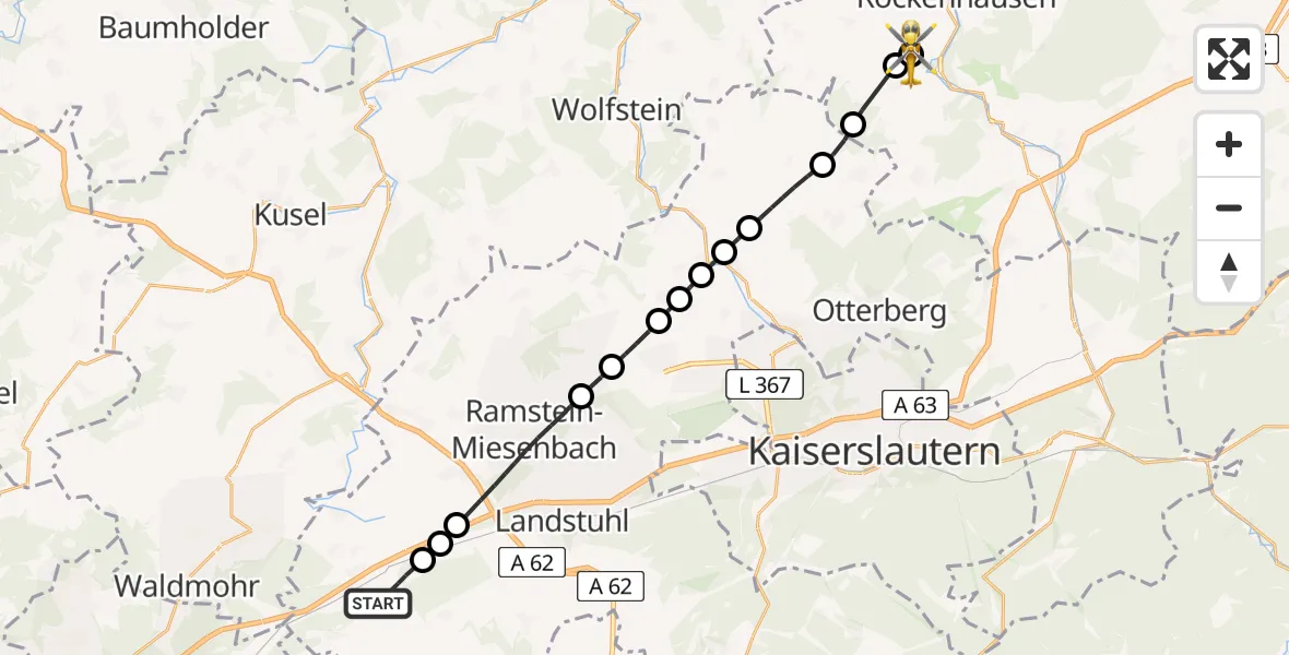 Flugroute Rettungshubschrauber Bruchmühlbach-Miesau - Imsweiler UL, 27 Mai 2026, 10:01