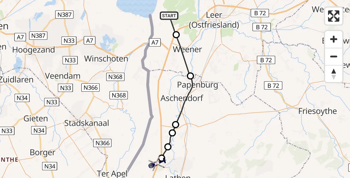 Flugroute Polizeihubschrauber Bunde - Sustrum, 27 Mai 2026, 10:10