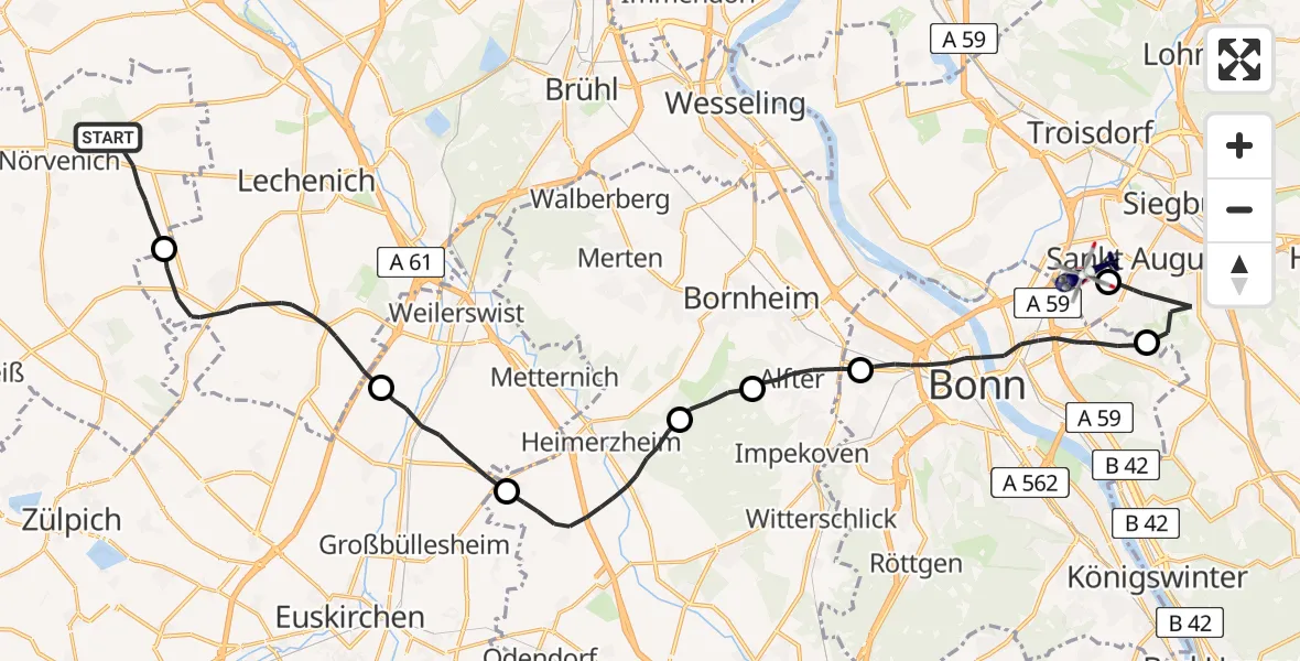 Flugroute Polizeihubschrauber Nörvenich - Bonn-Hangelar Flugplatz, 27 Mai 2026, 10:10