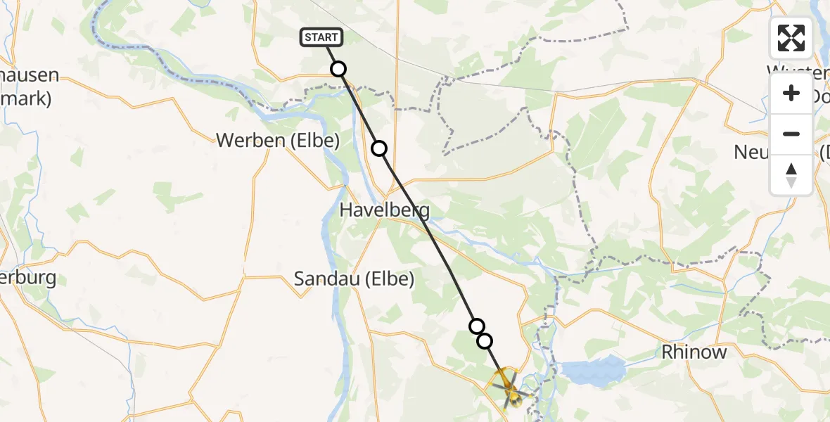 Flugroute Rettungshubschrauber Legde/Quitzöbel - Havelberg, 27 Mai 2026, 10:13