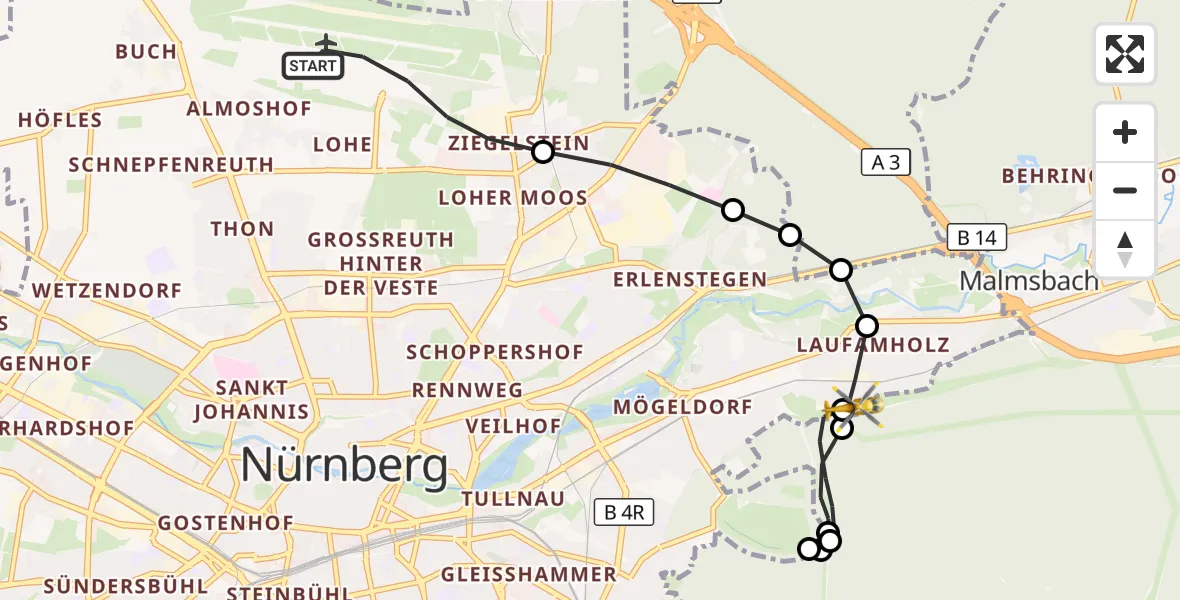 Flugroute Ambulanzhubschrauber Flughafen Nuremberg - Nürnberg, 27 Mai 2026, 10:13