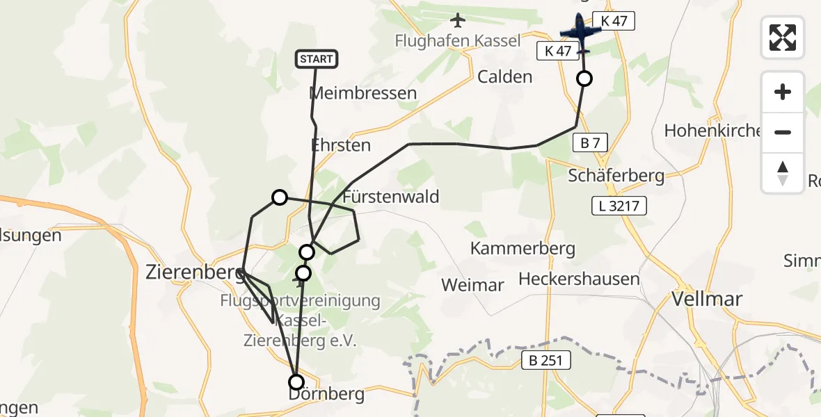 Flugroute Polizeiflugzeug Calden - Grebenstein, 27 Mai 2026, 10:21