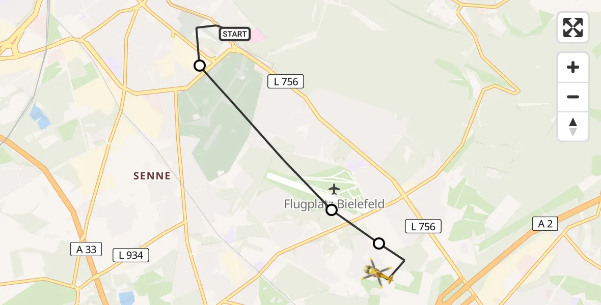 Flugroute Rettungshubschrauber Luftrettungszentrum Bielefeld - Bielefeld, 27 Mai 2026, 10:21
