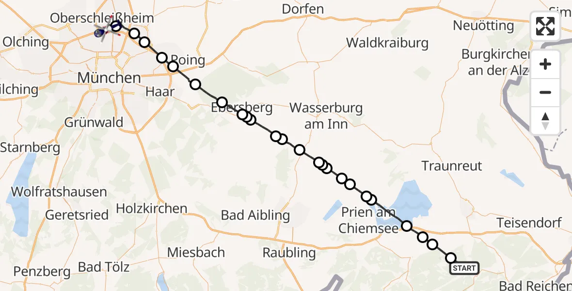 Flugroute Polizeihubschrauber Ruhpolding - Oberschleißheim, 27 Mai 2026, 10:24