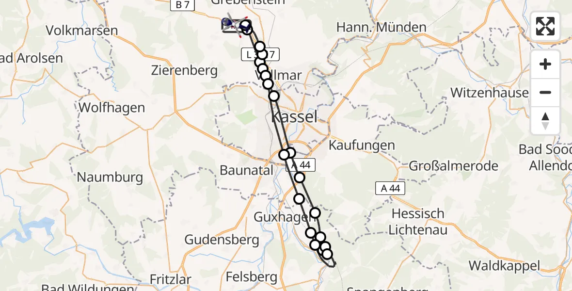 Flugroute Polizeihubschrauber Kassel Flughafen - Kassel Flughafen, 27 Mai 2026, 10:25