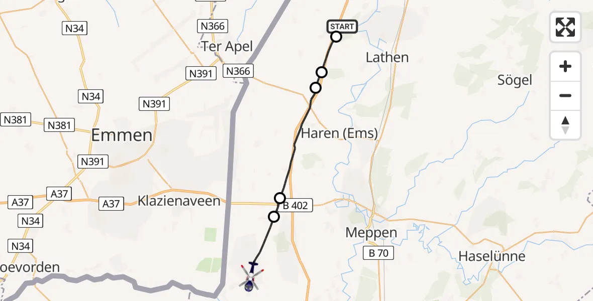 Flugroute Polizeihubschrauber Sustrum - Twist, 27 Mai 2026, 10:25