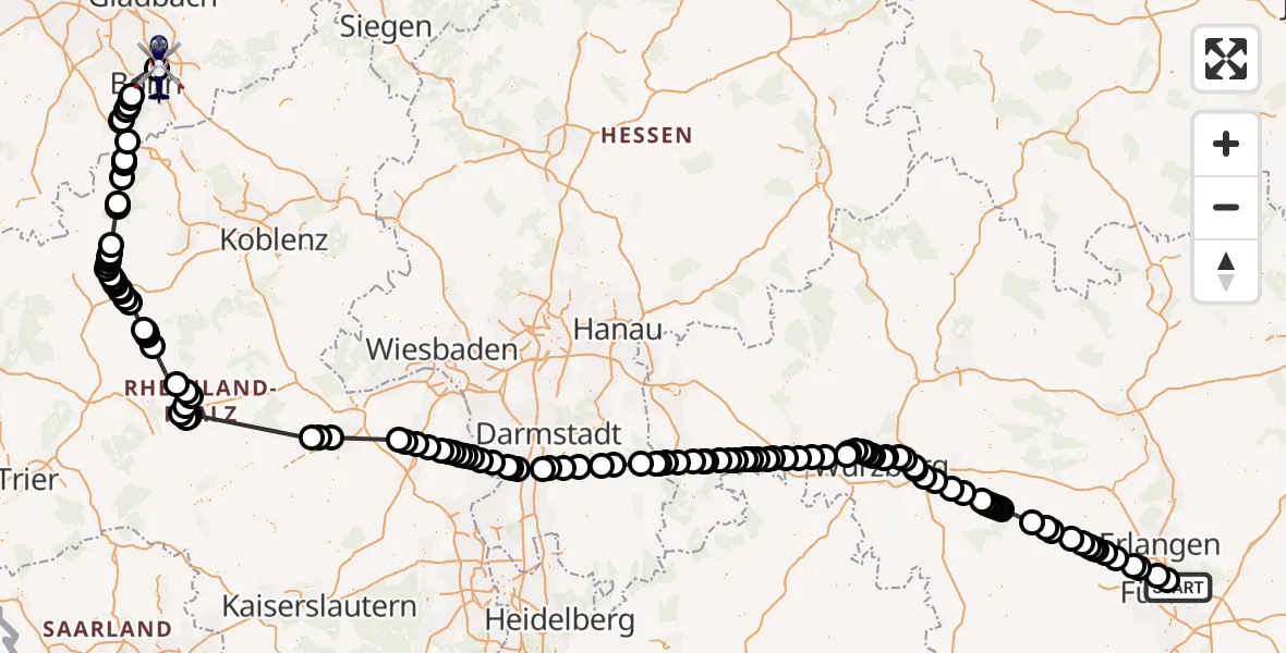 Flugroute Polizeihubschrauber Flughafen Nuremberg - Sankt Augustin, 27 Mai 2026, 10:25