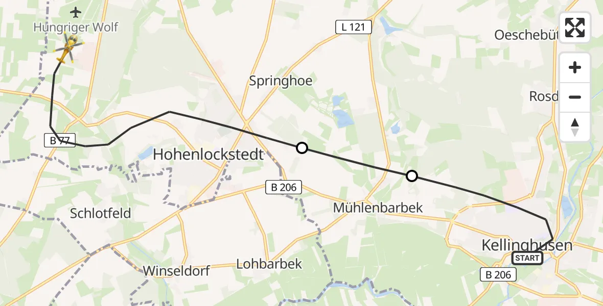 Flugroute Rettungshubschrauber Kellinghusen - Hohenlockstedt, 27 Mai 2026, 10:32