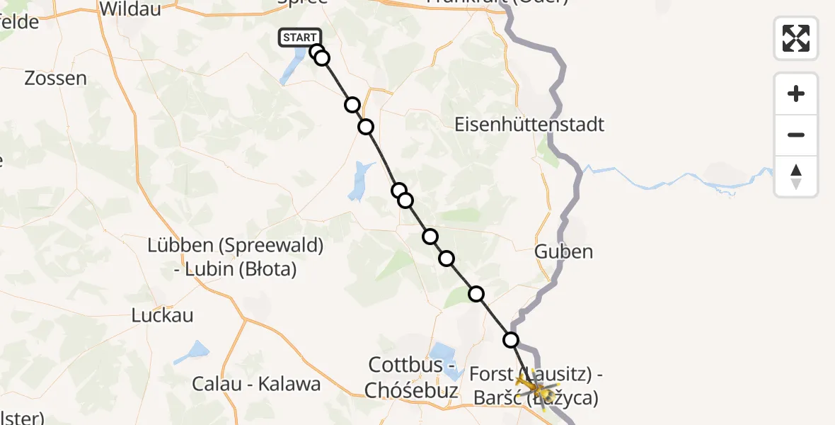Flugroute Rettungshubschrauber Bad Saarow - Forst (Lausitz), 27 Mai 2026, 10:33