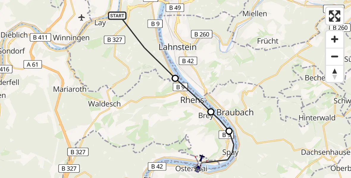 Flugroute Polizeihubschrauber Koblenz - Boppard, 27 Mai 2026, 10:35