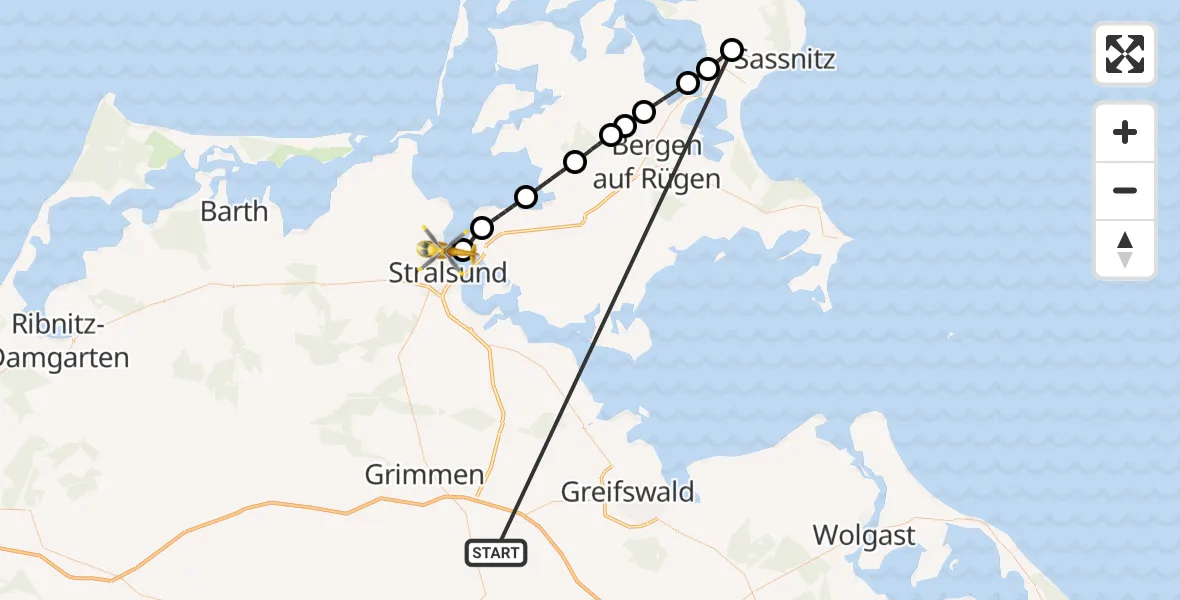 Flugroute Rettungshubschrauber Süderholz - Stralsund, 27 Mai 2026, 10:37