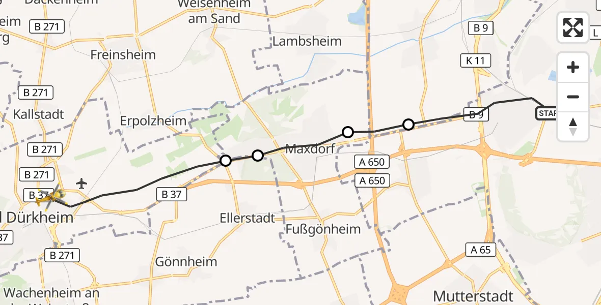 Flugroute Rettungshubschrauber Ludwigshafen am Rhein - Bad Dürkheim, 27 Mai 2026, 10:47